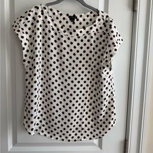 Ann Taylor Factory  White and Brown Polka Dot Blouse